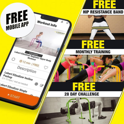 Fitness Dip Bar Stand - Original Equalizer Total Body Strengthener Pull up Bar Home Gym Exercise Equipment Dipping Station - Hip Resistance Band, Workout Guide and Online Group - Yellow