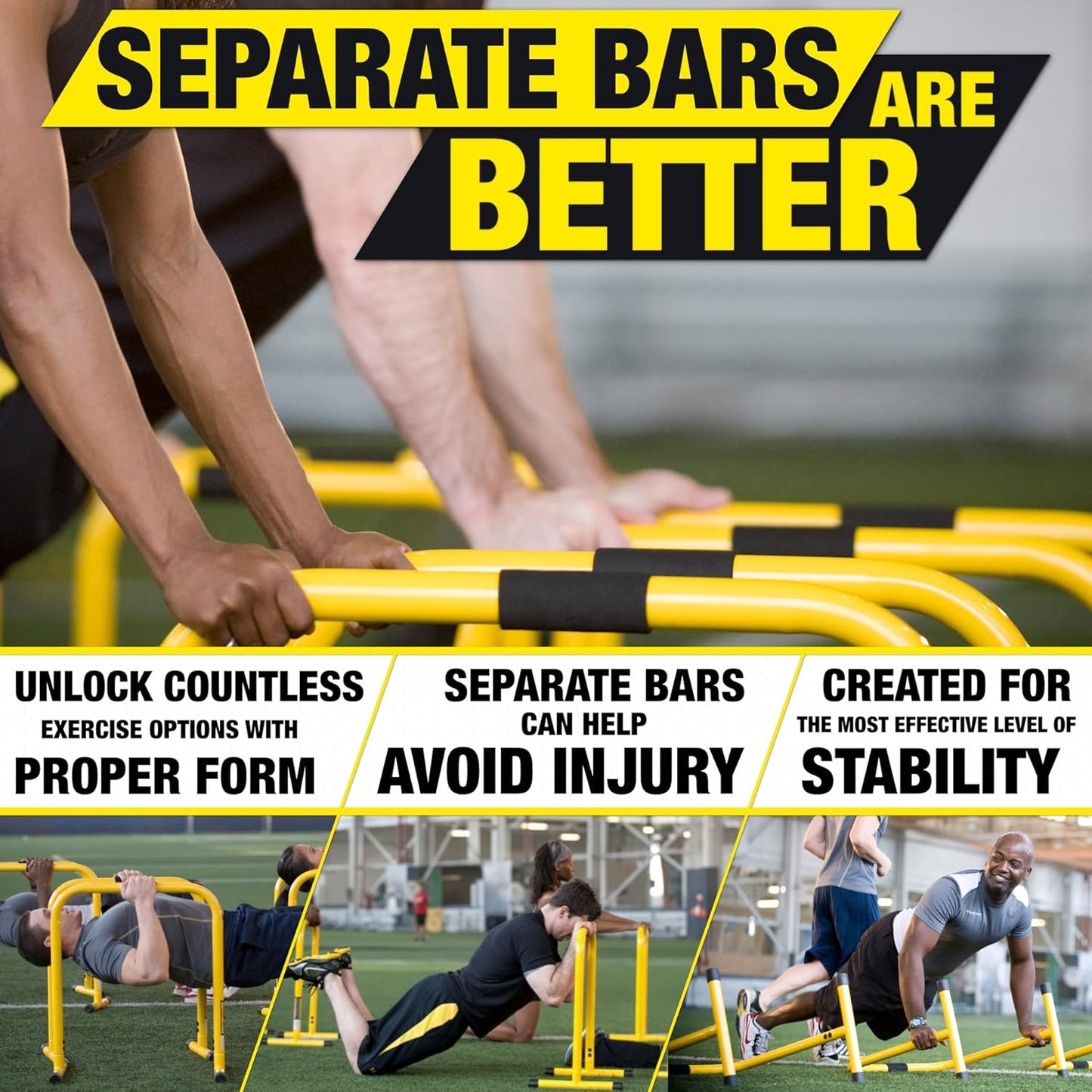 Fitness Dip Bar Stand - Original Equalizer Total Body Strengthener Pull up Bar Home Gym Exercise Equipment Dipping Station - Hip Resistance Band, Workout Guide and Online Group - Yellow
