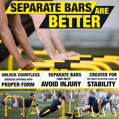 Fitness Dip Bar Stand - Original Equalizer Total Body Strengthener Pull up Bar Home Gym Exercise Equipment Dipping Station - Hip Resistance Band, Workout Guide and Online Group - Yellow